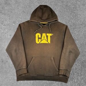 CAT Caterpillar Hoodie Men XXL Sun Faded Gradient Brown Workwear Distressed